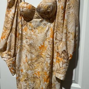 Fashion Nova Floral Dress in Orange and Cream